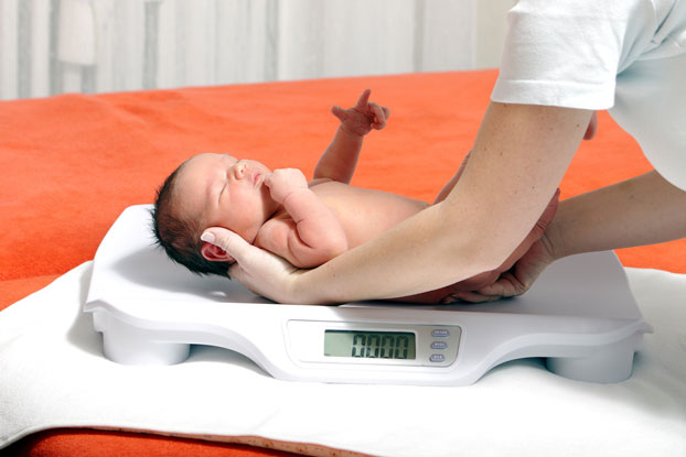 Newborn Baby Being Weighed on Scale